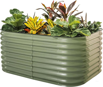 Vego garden 26" Extra Tall Raised Garden Bed Kits, 6 in 1 Modular Raised Planter Box for Vegetables Flowers Fruits Oval Metal Raised Garden-Olive Green