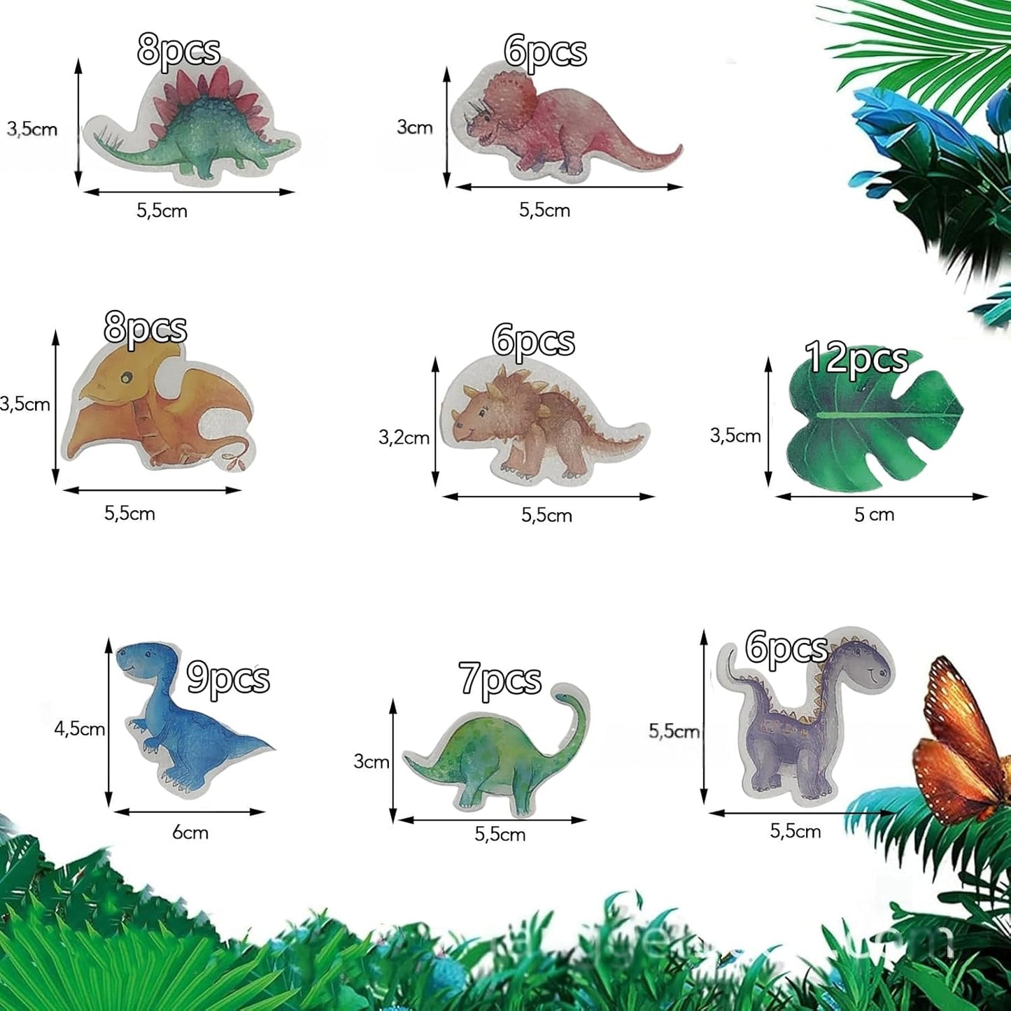 62pcs Edible Dinosaur and Turtle Back Leaves Cake Topper Cupcake Toppers Wedding Themed Party Birthday Cake Decoration Mixed Size & Colour(Tasteless)