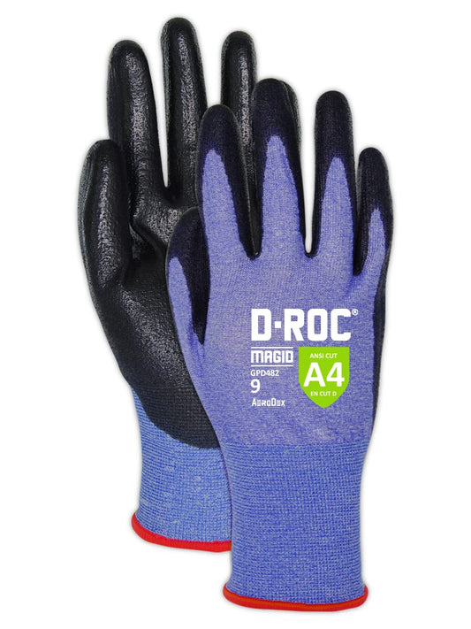 MAGID D-ROC ANSI A4 AeroDex Polyurethane Palm Coated Work Gloves, 1 Pair, Size 8/Medium, GPD482