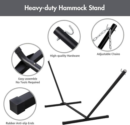 ANOW Double Hammock with 12FT Heavy Duty Steel Stand Included, 2 Person Hammock with Stand for Outdoors, 450 LBS Weight Capacity, Gray