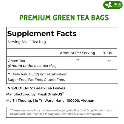 FreshDrinkUS, Premium 175 Green Tea Bags, 100% Natural & Pure from Green Tea. Green Herbal Tea. Made with Natural Material Tea Bags. No Sugar, No Gluten, Vegan