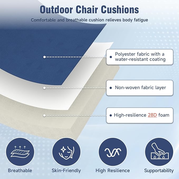 Outdoor Chair Cushions 23" x 24" x 4", Patio Deep Seat Replacement Cushions Set with Zippered Removable Cover, Weather-Resistant Olefin Fabric for Garden Chair Sofa Couch, Set of 6, Blue