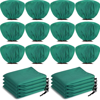 12 Pcs Winter Plant Covers Freeze Protection 39.4x23.6 Inch Horizontal Shrub Tree Rose Plant Protection Bags Frost Blanket with Drawstring for Fall Winter Outdoor Garden Planting (Dark Green)