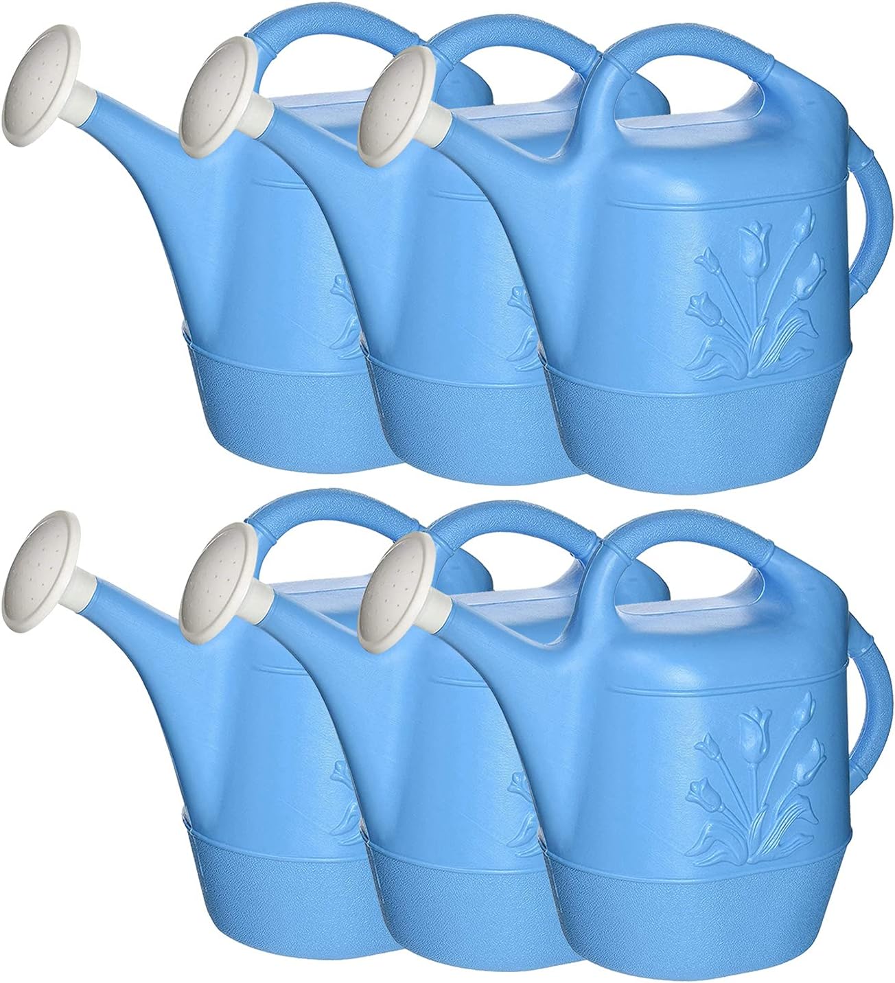 PMU 2 Gallon Watering Can - Garden Watering Can for Indoor & Outdoor Plants - Plastic Water Can with Detachable Sprinkler Head - Large Water Pot, Made in USA - Blue Pkg/6