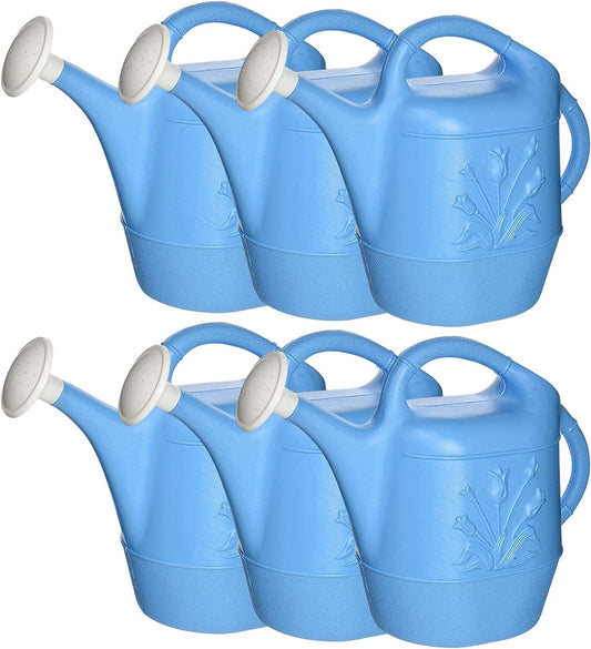 PMU 2 Gallon Watering Can - Garden Watering Can for Indoor & Outdoor Plants - Plastic Water Can with Detachable Sprinkler Head - Large Water Pot, Made in USA - Blue Pkg/6