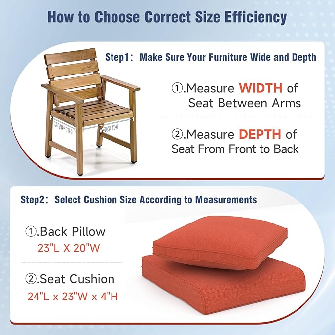 Outdoor Chair Cushions 23" x 24" x 4", Patio Deep Seat Replacement Cushions Set with Zippered Removable Cover, Weather-Resistant Olefin Fabric for Garden Chair Sofa Couch, Set of 4, Red