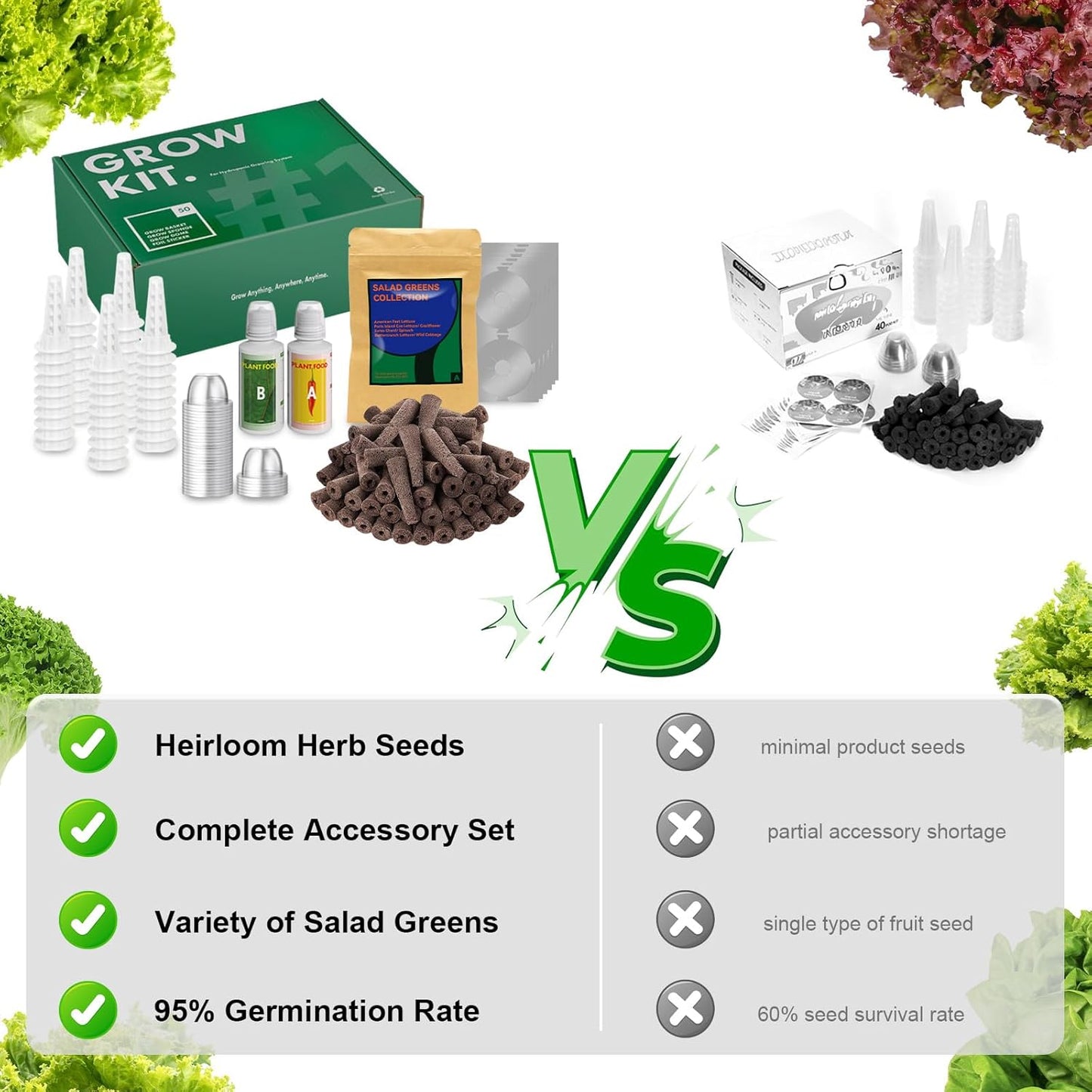 inbloom Salad Green Seed Pod Kit for AeroGarden, Ahopegarden, GARDENCUBE, MUFGA, 50 Pods (350+ Seeds with American Fast/Paris Island/Buttercrunch Lettuce, Swiss Chard, Spinach, Cauliflower, Cabbage)