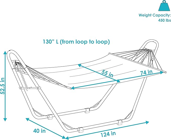 Sunnydaze Double Quilted Fabric Hammock with Universal Steel Stand - 450-Pound Capacity - Black Stand - Sandy Beach