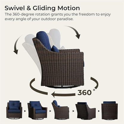 CHITA 4 Pieces Wicker Patio Furniture Set, Outdoor Conversation Set with 2 Pieces Rattan Rocking Swivel Chairs, 3-Seater Sofa, Coffe Table