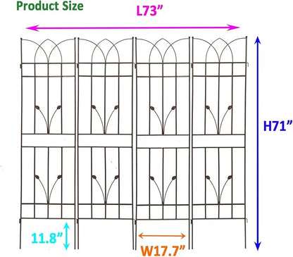4 Pack Metal Garden Trellis 71" Black Fence Rustproof Garden Trellis for Climbing Plants Support Roses Flower Outdoor Lawn, Brown