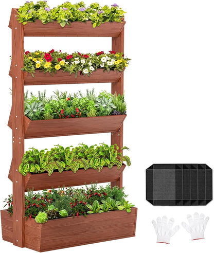 Wooden Vertical Raised Garden Bed, 5 Tier Garden Planters Raised Beds Freestanding Plant Stand Flower Rack Wooden Planter Box for Plants Herbs Flowers Vegetables Outdoor Indoor Gardening