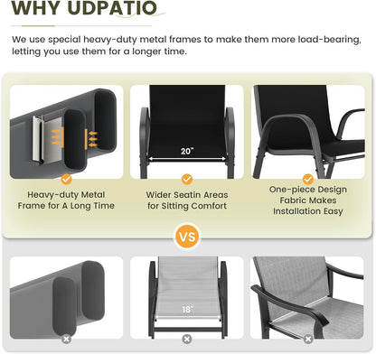 UDPATIO Patio Chairs Set of 6, Stackable Outdoor Dining Chairs with High Back, Breathable Textilene Fabric Outdoor Chair All Weather, 350LBS Capacity for Garden, Backyard (Black)