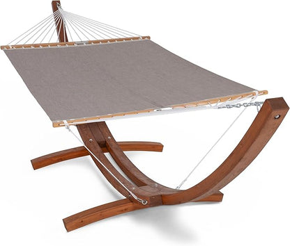SUNCREAT Quick Dry Hammocks Standing Backyard Hammock with Stand, 2 Person Heavy Duty Hammock with 13.5 ft Wooden Stand, Brown