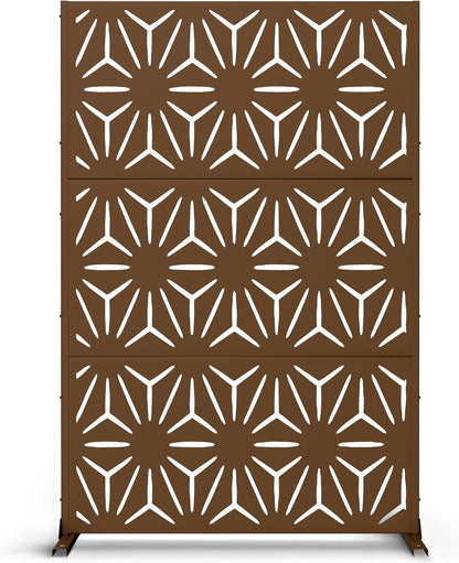 Metal Privacy Screen Outdoor 72" H×47" W,Freestanding Decorative Privacy Screen for Balcony Yard&Garden,Privacy Fence-Brown&Star