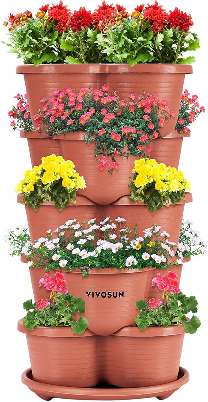 VIVOSUN 5 Tier Vertical Gardening Stackable Planter for Strawberries, Flowers, Herbs, Vegetables, Brown
