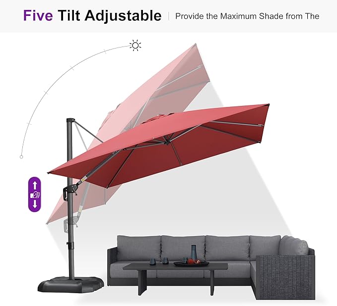 PURPLE LEAF 10 Feet Patio Umbrella Outdoor Cantilever Square Umbrella Aluminum Offset Umbrella with 360-degree Rotation for Garden Deck Pool Patio Terra