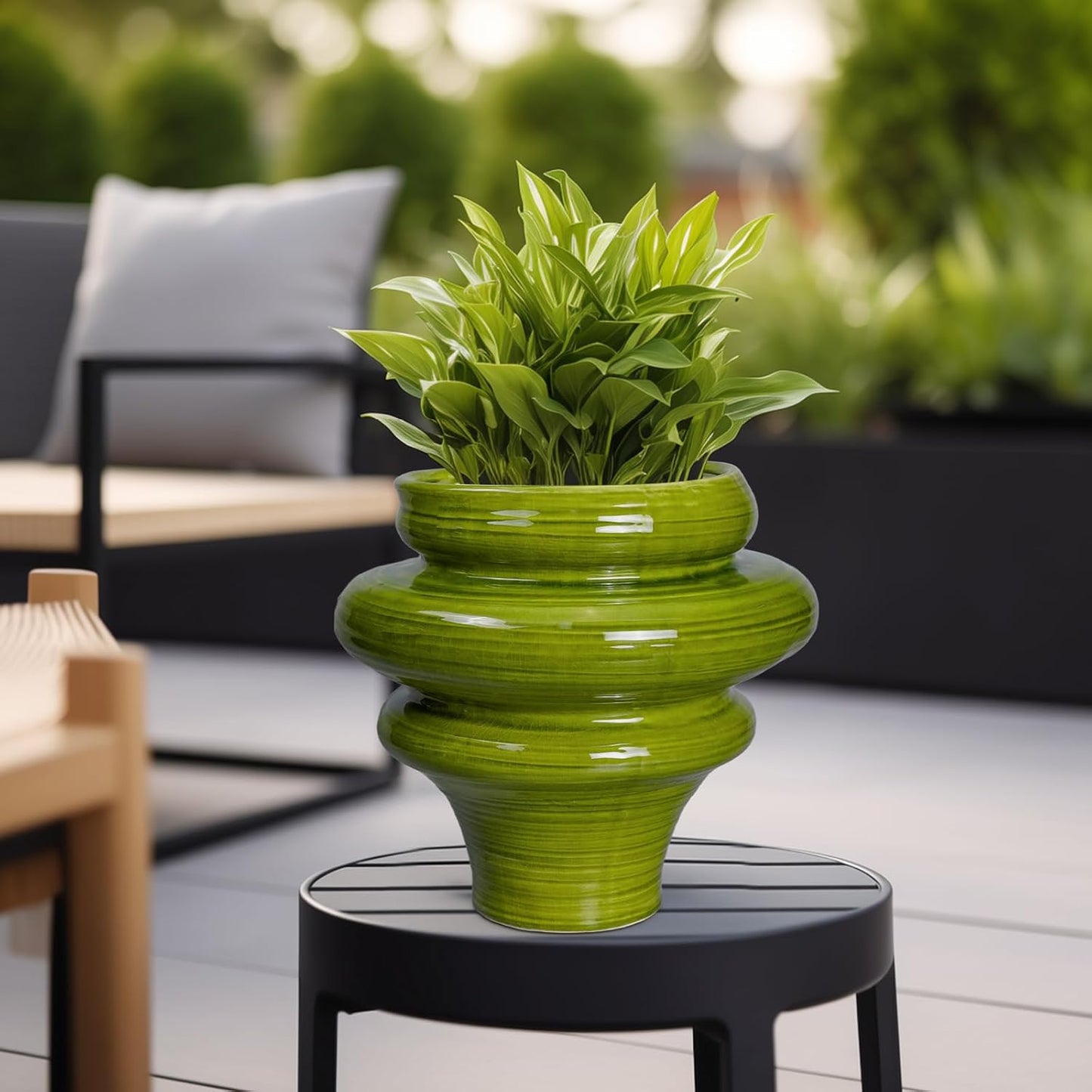 Ceramic Pot for Plants 11 Inch - Plant Pot for Indoor Outdoor, Decorative Bonsai Planter with Drainage Hole, Flower Pots for Office, Gift for Men Women, Green