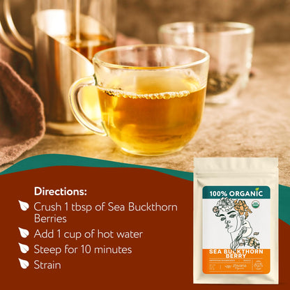 Organic Sea Buckthorn Berry – Sea Buckthorn Tea, Dried Seaberry, Seabuckthorn – Espino Amarillo – Rich in Nutrients Superfood Berries for Immunity, Heart, Digestion, Liver, Skin – 4 Ounces