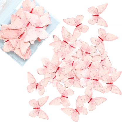 Ephlyn 48Pcs Edible Butterfly Cupcake Toppers Butterfly Cupcake Picks Edible Spring Cupcake Decorations for Spring Theme Baby Shower Kids Birthday Party Cake Supplies Pink
