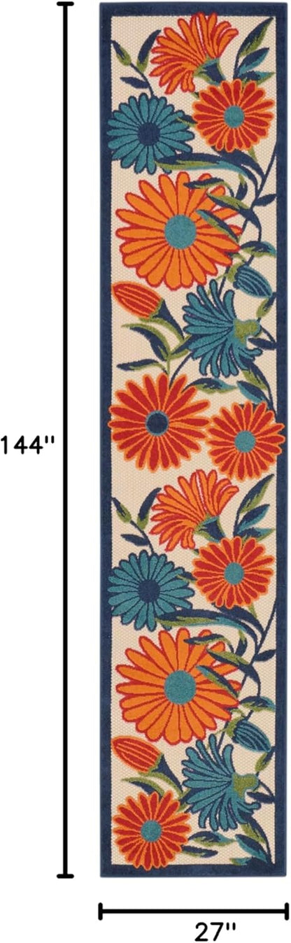 Nourison Home Aloha Outdoor Multicolor 2'3" x 12' Area Rug, Easy Cleaning, Non Shedding, Bed Room, Living Room, Dining Room, Deck, Backyard, Patio (2x12)