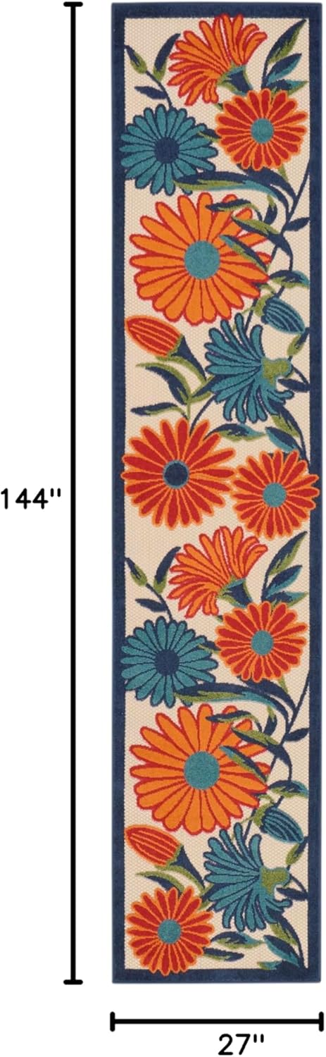 Nourison Home Aloha Outdoor Multicolor 2'3" x 12' Area Rug, Easy Cleaning, Non Shedding, Bed Room, Living Room, Dining Room, Deck, Backyard, Patio (2x12)