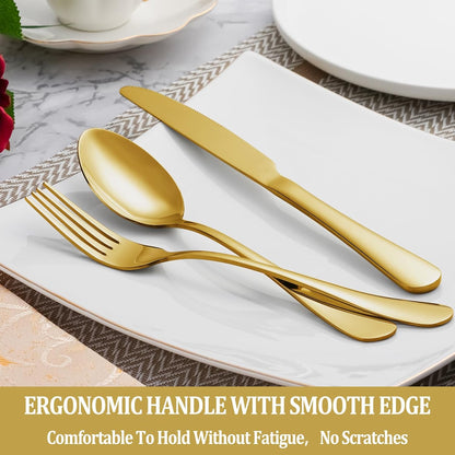 16-Piece Gold Dinner Fork Set, Stainless Steel Silverware, Mirror Polished, Dishwasher Safe - 8 Inch