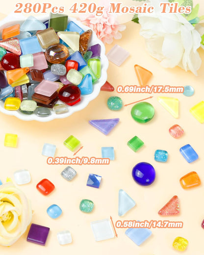 FIVEIZERO 420g Mosaic Tiles for Crafts - 280Pcs Glass Mosaic Kits, Mixed Shapes Mosaic Glass Pieces for Art, Irregular Tiny Mosaic Tile for DIY Projects, Home Decoration(Orange)