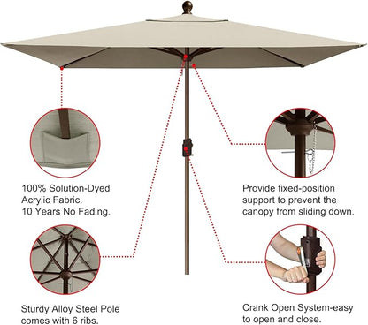 EliteShade USA 10-Year-Non-Fading 6.5x10Ft Rectangular Market Umbrella Patio Umbrella Outdoor Table Umbrella with Ventilation, Antique Beige