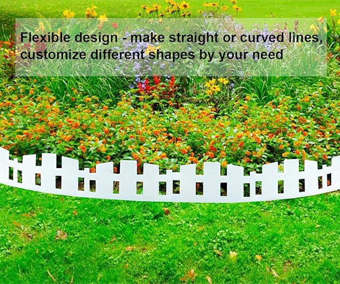 Garden Edging 33FT, Landscape Edging Borders [Extra Tall 4.6IN ] Flexible Lawn Edging Kit with 60pcs Stakes,Mini Plastic Fence for Tree Flowerbeds Grass Yard -White-1