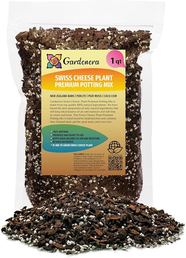 Gardenera Premium Swiss Cheese Plant Potting Mix - Monstera Deliciosa Blend for Optimal Nutrients and Drainage for Healthy Growth - 1 Quart