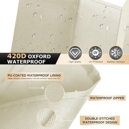 2 Pack Cushion Storage Bag Waterproof Outdoor Cushions Storage Bag 68" L x 30" W x 20" H Large Patio Furniture Cushion Storage Bags with Handle and Zipper (Beige, 2 Pack)