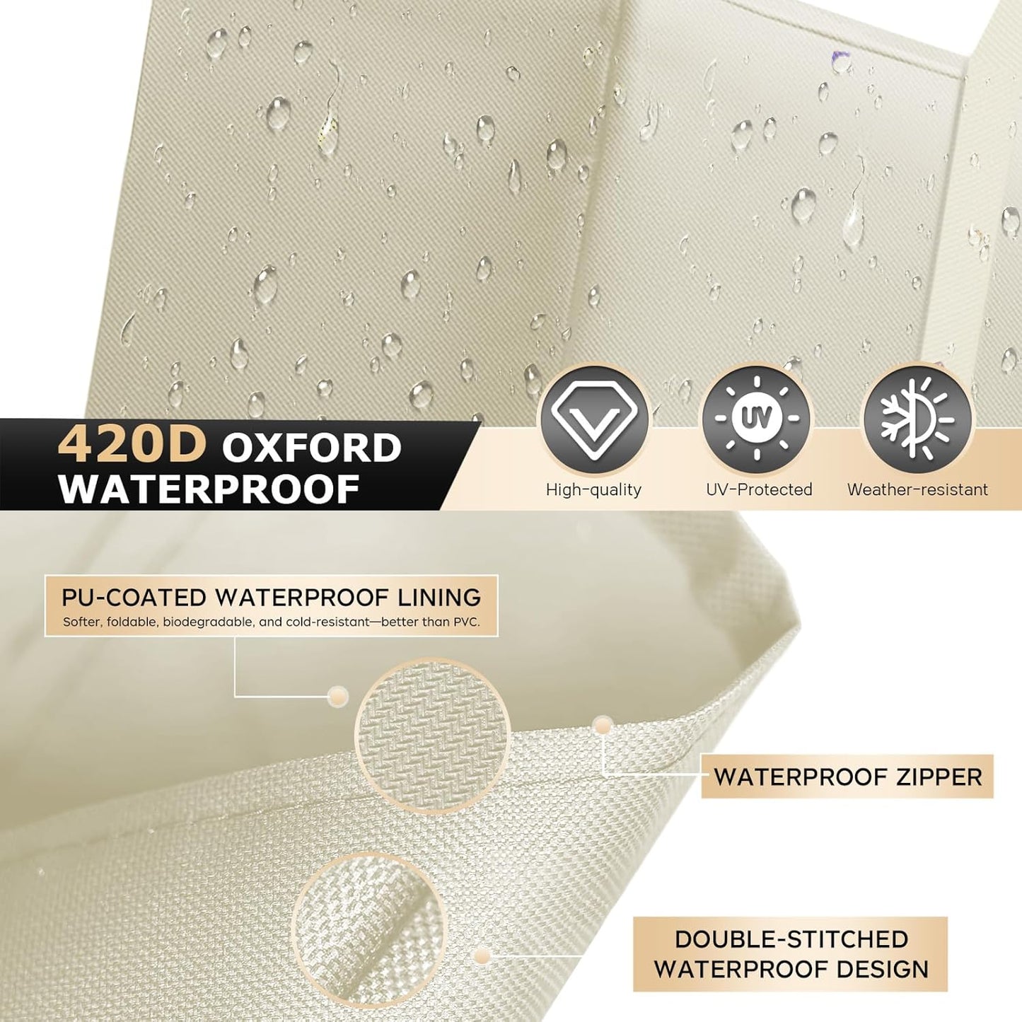 Cushion Storage Bag Waterproof Outdoor Cushions Storage Bag 68" L x 30" W x 20" H Large Patio furniture Cushion Storage Bags with Handle and Zipper (Beige, 1 Pack)