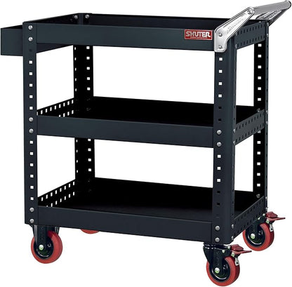SHUTER Heavy-Duty Tool Cart with Wheels, 3-Tier Rolling Tool Wagon with Handle and Tool Holder, 440 lb Capacity – CT-1, Black