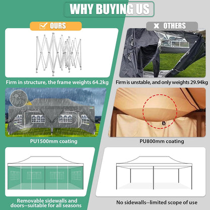 COBIZI 13x26 Pop Up Tent 13x26 Canopy with Sidewalls Heavy Duty Canopy Party Tent for Parties, Outdoor Wedding Large Event Tent Wind Waterproof UPF 50+ Ez Up in Garden Lawn with Roller Bag, Gray