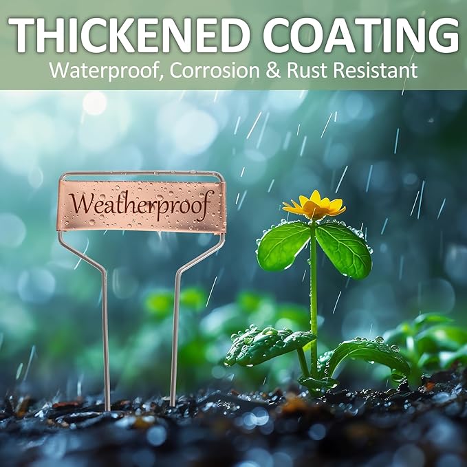 50 Pcs 4 Inch Copper Plant Tags, Metal Plant Labels, Waterproof Garden Label Markers, Weatherproof Metal Garden Tags Plant Labels, Marking Protection Seedling Signs Nursery Tags with 2 Permanent Pen