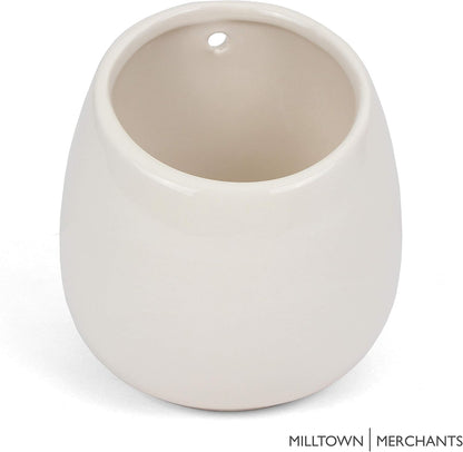 Milltown Merchants Succulent Wall Planter - Black Ceramic Wall Mounted Planter - Succulent Plant Pot - Hanging Vase for Living Wall (1 Pack/Modern/White)