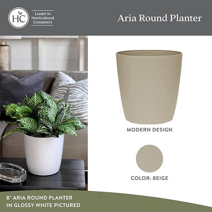 The HC Companies Aria Round Self-Watering Pot - Lightweight Plastic Planter for Herbs & More - Durable Plant Pots for Indoor Plants & Outdoor Plants (12" Beige, Pack of 2)