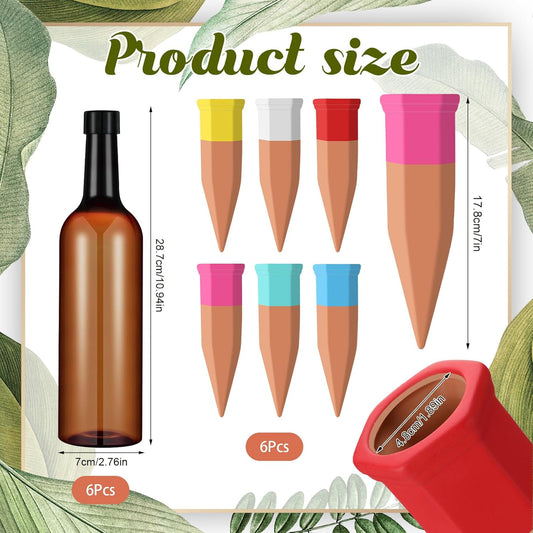 6 Sets Plant Watering Devices Include Terracotta Self Watering Spikes and 26 oz Plastic Bottles, Slow Release Vacation Insert Automatic Plant Waterer Device (Brown and Mixed Color)