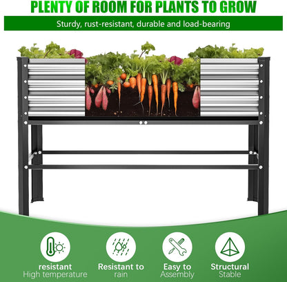 Doniks 2PCS Raised Garden Bed with Legs, 48×24×32in Large Outdoor Metal Galvanized Garden Planting Box, 600lb Capacity for Vegetables Lawn Green Flowers, Fruits, Terrace