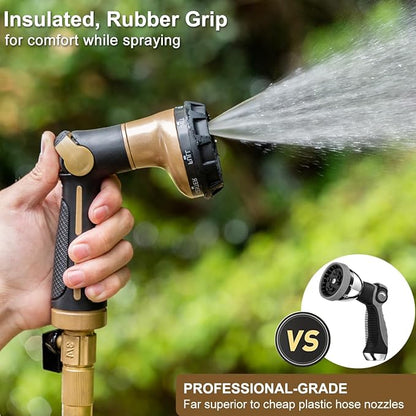 FANHAO Garden Hose Nozzle Heavy Duty, 100% Metal Water Hose Sprayer with 8 Spray Patterns, High Pressure Spray Nozzle Thumb Control On Off Valve for Lawn & Plant Watering, Car & Pet Washing - Khaki