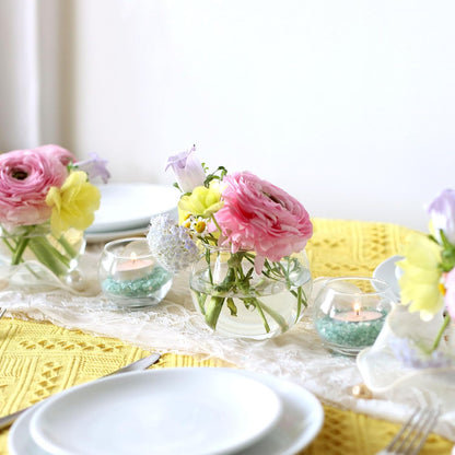 24 Pack Glass Bubble Vases,Small flower bud vases bulk,4"W x3"H Set of 12 Pcs Clear Bowl Vase,2.6"W x2.2"H Set of 12 Pcs Round Candle Holders,Mini Globe Vase Centerpiece for Wedding Party,Home Decor