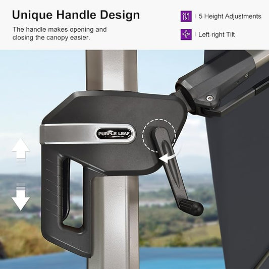 PURPLE LEAF 8' X 10' Left-right Tilting Patio Umbrella with Base Outdoor Swivel Cantilever Offset Aluminum Umbrella with Champagne Frame and 360-degree Rotation for Garden Deck Pool, Grey