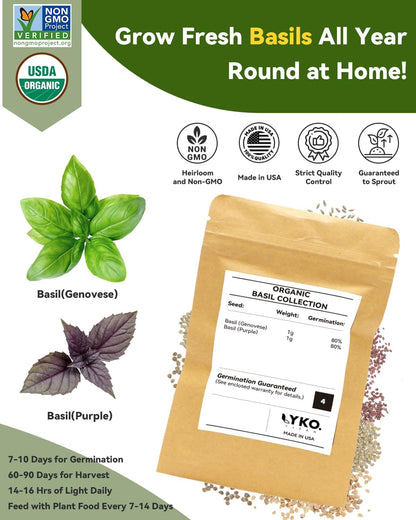 Hydroponics Seed Pod with Genovese Basil & Purple Basil, 8 Pods Complete Kit with Sponge, Basket, Dome, Label, Compatible with AeroGarden, Ahopegarden, GARDENCUBE, iDoo & MUFGA Indoor Smart Gardens
