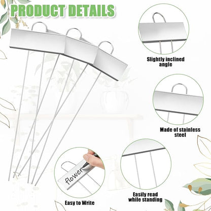 Maitys 60 Pcs Metal Plant Label Stakes Garden Name Markers Outdoor Waterproof Stainless Steel Nursery Tags for Vegetable Herb Flower Seed Identification with 2 Pcs Pens