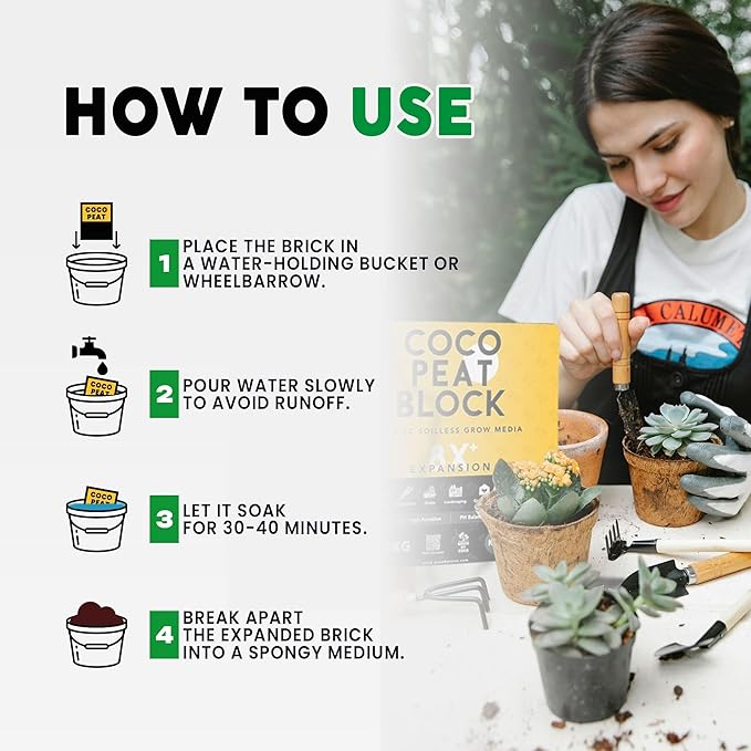 Coco Coir Brick(11lbs) - Premium Organic Coco Peat Brick for Garden Soil & Potting Mixes-Coconut Fiber Substrate Mixes with Potting Soil for Indoor Plants & Outdoor Plants -19 Gallons