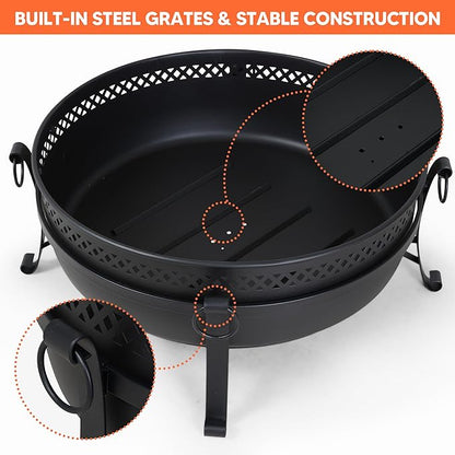 SUNCREAT Outdoor Patio Fire Pit with Mesh Spark Screen, 40" Portable Fire Pit for Camping, Black