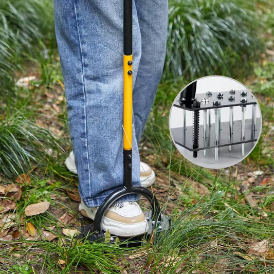 Lawn Aerator Tool, Lawn with 15 Iron Spikes, Automatic Leaf and Dirt Cleaning with Spring-Loaded Design, Metal Manual Aerator for Loosening Soil Aerating Patio, Yard, Garden Black