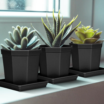 Square Plant Saucer 6inch 5 Pack, Plastic Plant Saucers, Plant Water Dray Tray, 8 10 12 14 16 18 20 Inch Garden Planters for for Pots Base Indoors and Outdoors Plants（6 inch Black）