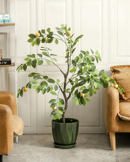 ADN Large 10 Inch Plant Pot Ceramic Planter Indoor Ceramic Pot with Drainage Hole and Saucer for Plants and Flowers, Green