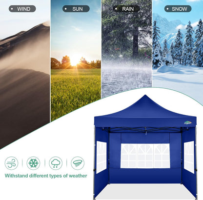 COBIZI 10x10 Ez Pop Up Canopy Tent with 4 sidewalls Heavy Duty Canopy UPF 50+, 100% Waterproof Outdoor Canopy Wedding Tents for Parties Instant Portable Gazebo with Roller Bag, Navy Blue